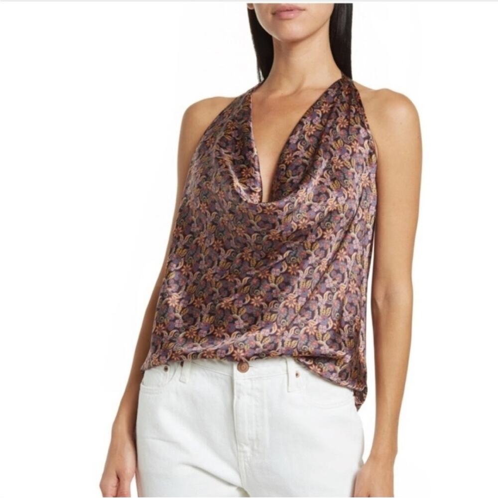 Cami NYC Jackie Silk Cowl Neck Halter Top Sleeveless Top Paisley Size Small